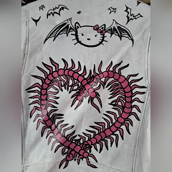 SOLD @MARKET  Fun kawaii goth custom hand painted OOAK faux leather jacket - Picture 4 of 15